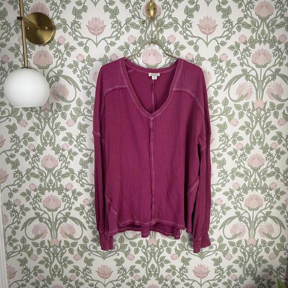 Sundance Tops - Sundance Pink Raw Seam Waffle Knit Thermal Long Sleeve Tunic Top - Size - Large
